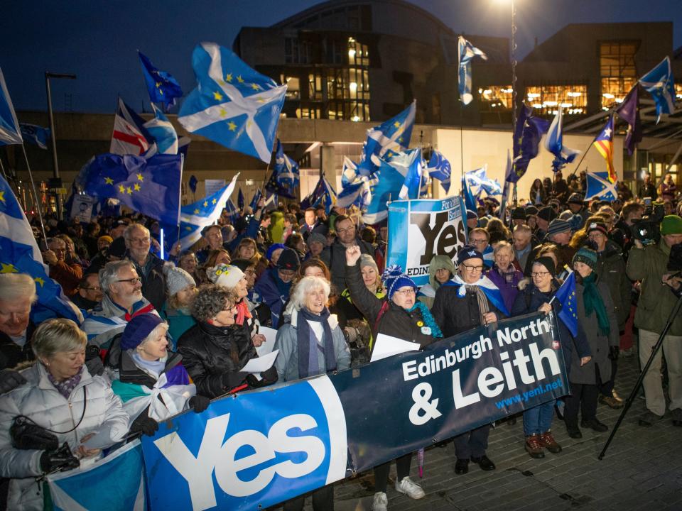 Independence supporters stage protest outside Scottish parliament last yearPA