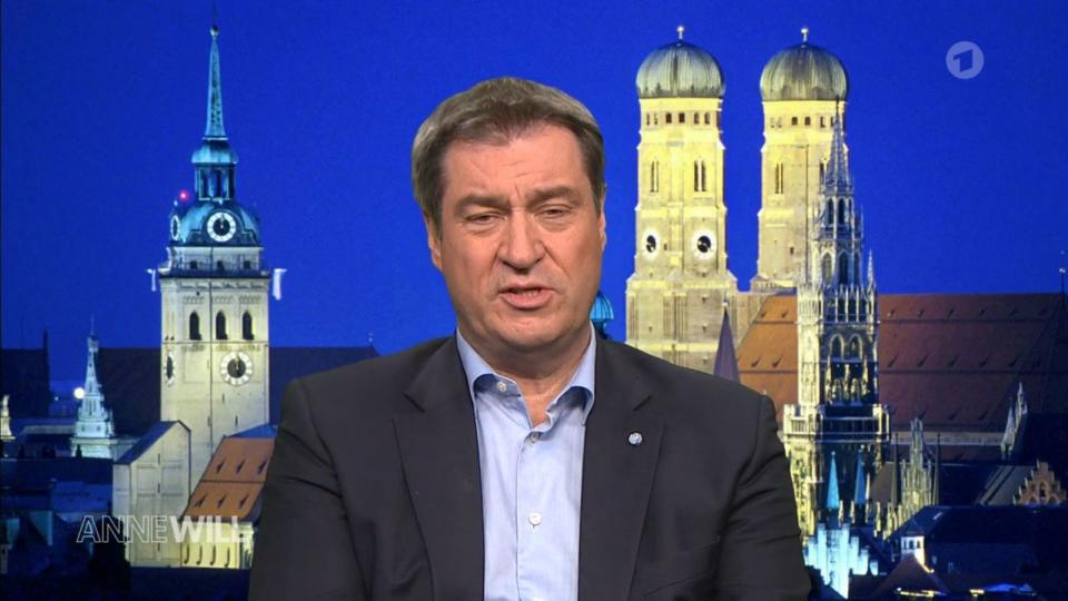 CSU-Chef Markus Söder sprach sich für individuelle Erleichterungen, aber gegen weitläufige Öffnungen aus: "Es wäre falsch, jetzt einfach blind bei hohen Inzidenzen die Gastronomie wieder zu öffnen, da wir noch eine viel zu geringe Zahl an vollständig Geimpften haben."  (Bild: ARD / Screenshot)