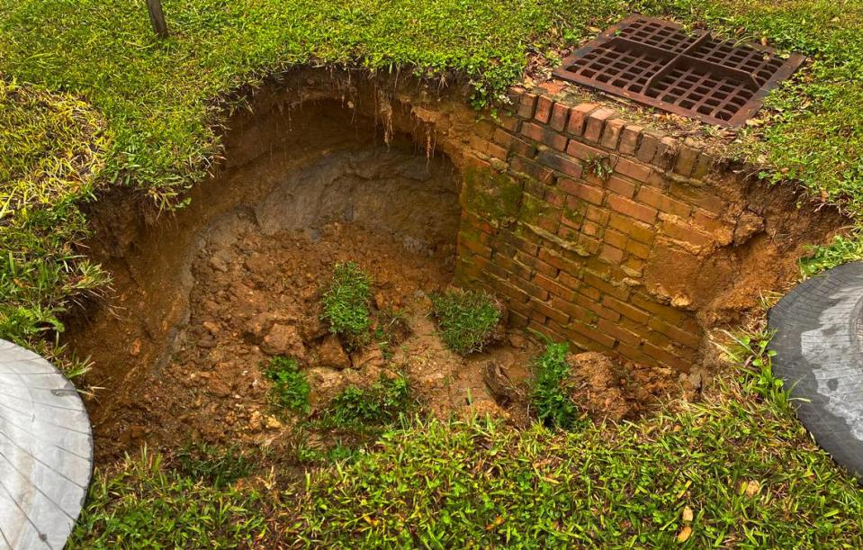 This hole on the grounds of Johnson Elementary School in Columbus, Georgia has been off. It’s located in a field behind the school.