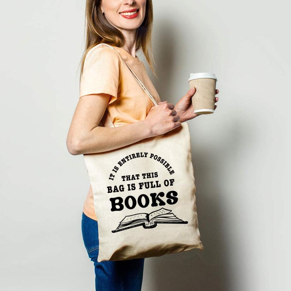 black and white book themed print canvas bag, best gifts for book lovers