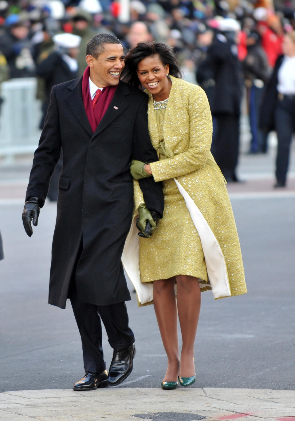 She&nbsp;wore this matching dress and coat by Cuban-American designer Isabel Toledo for her husband's&nbsp;inauguration parade in 2009.