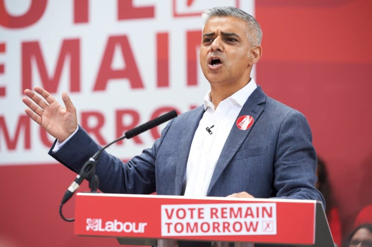 London Mayor Sadiq Khan speaks at a rally in favour of remaining in the EU in central London on June 22, 2016