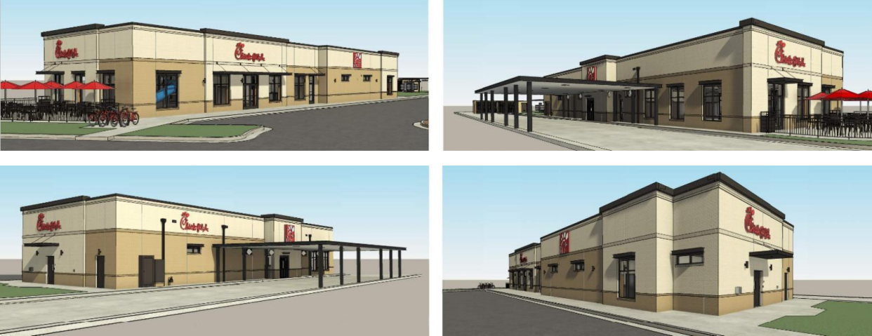 A 5,100-square-foot structure for a new Chick-fil-A is shown from four angles, according to site plans OK'd by Fort Gratiot planning commissioners.