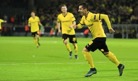 Borussia Dortmund's Henrikh Mkhitaryan celebrates after scoring a goal during their Europa League group C soccer match in Dortmund November 5, 2015. REUTERS/Ina Fassbender