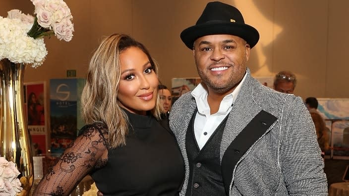 Adrienne Bailon (left) and husband Israel Houghton (right) attend May 2019’s Daytime Emmy Awards pre-awards networking party/gift lounge in Pasadena. (Photo: Phillip Faraone/Getty Images)