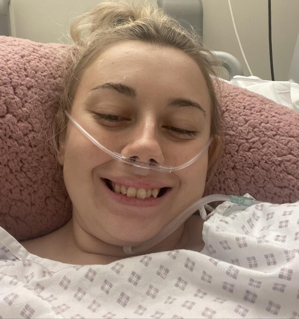 Emma Colledge, from Durham, was diagnosed with stage three ovarian cancer in September 2022 after scans showed she had a 30-centimeter cyst (Supplied)