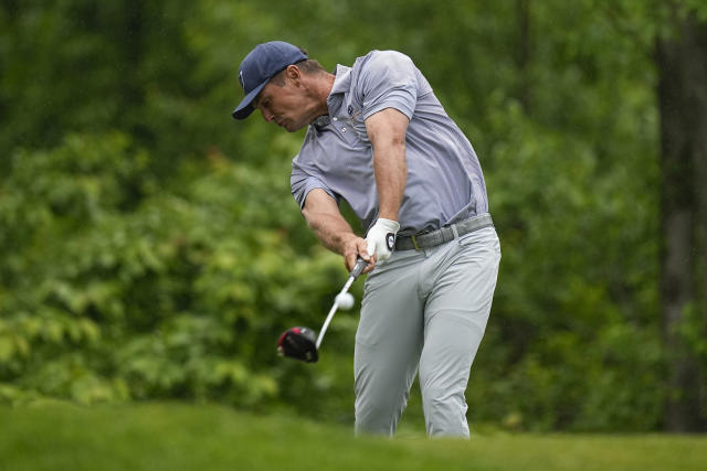 Bryson DeChambeau hits his tee shot on the fourth hole during the second round of the PGA Championship golf tournament at Oak Hill Country Club on Friday, May 19, 2023, in Pittsford, N.Y. (AP Photo/Eric Gay)