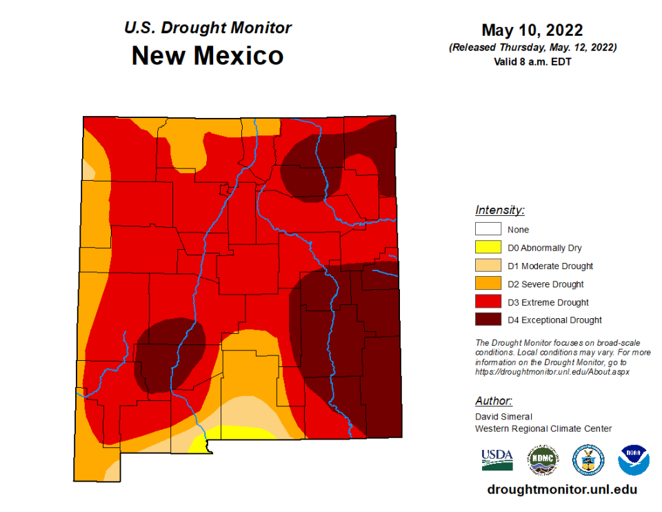 The U.S. Drought Monitor's report for New Mexico on May 10, 2022.