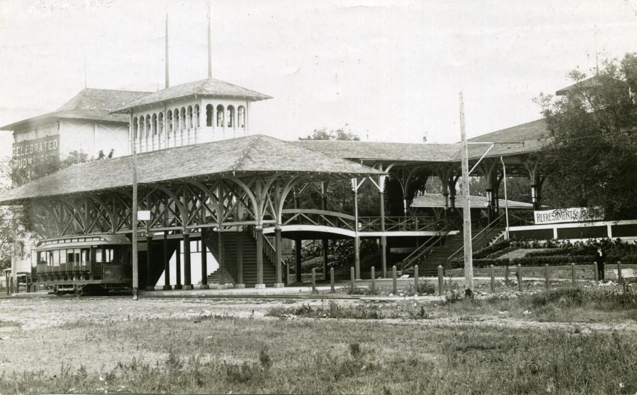 This picture shows the Delmar Garden Interurban Terminal.