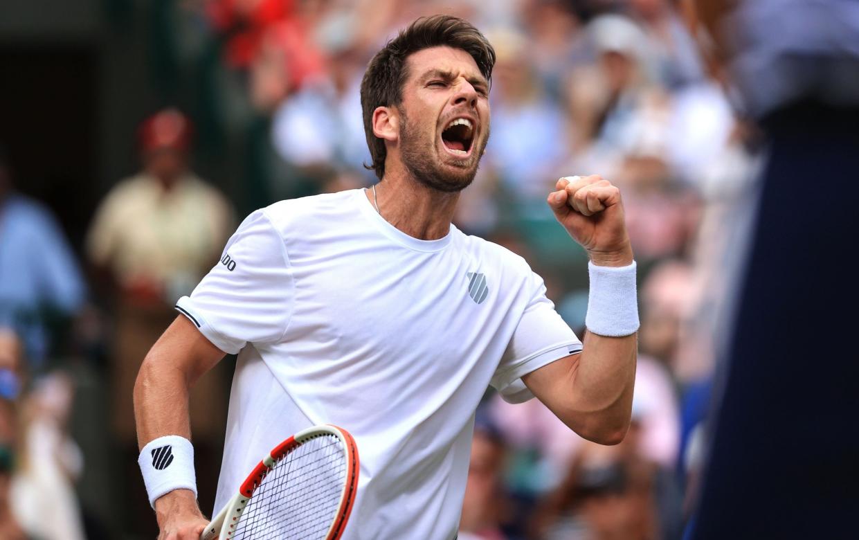 Cameron Norrie (GBR) celebrates winning a point against David Goffin (BEL) during their Gentlemen's Singles Quarter Final match during day nine of The Championships Wimbledon 2022 - Simon Stacpoole/Offside/Offside via Getty Images