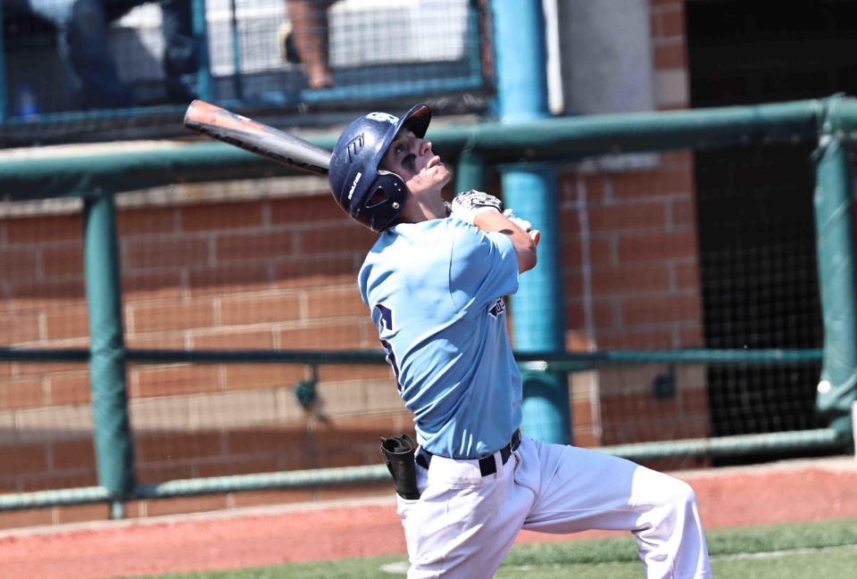 Cincinnati Country Day's Nate Paumier (5) swings the bat after their 5-3 loss to Greeneview in the regional semifinals Thursday, June 1, 2023.