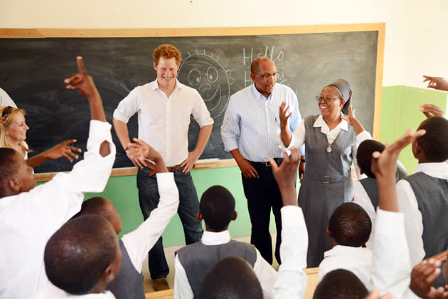 Prince Harry accompanied by Prince Seeiso in front of a class at the Kananelo Centre for the Deaf Prince Harry (Tim Rooke/Rex Features)