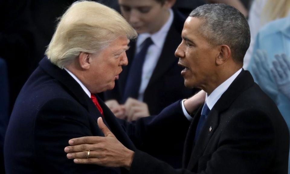 Donald Trump and Barack Obama after Trump took the oath of office on the West Front of the US Capitol on 20 January, 2017.