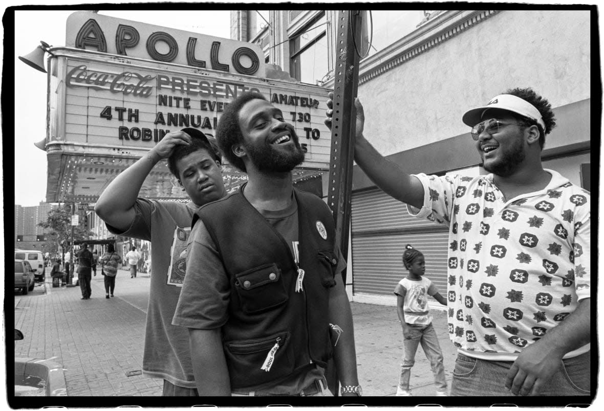 (L-R) Trugoy, Posdnous and Maseo (De La Soul) on Sept. 12, 1993 outside of the Apollo Theater in New York City. (Photo by David Corio, courtesy ofSME)