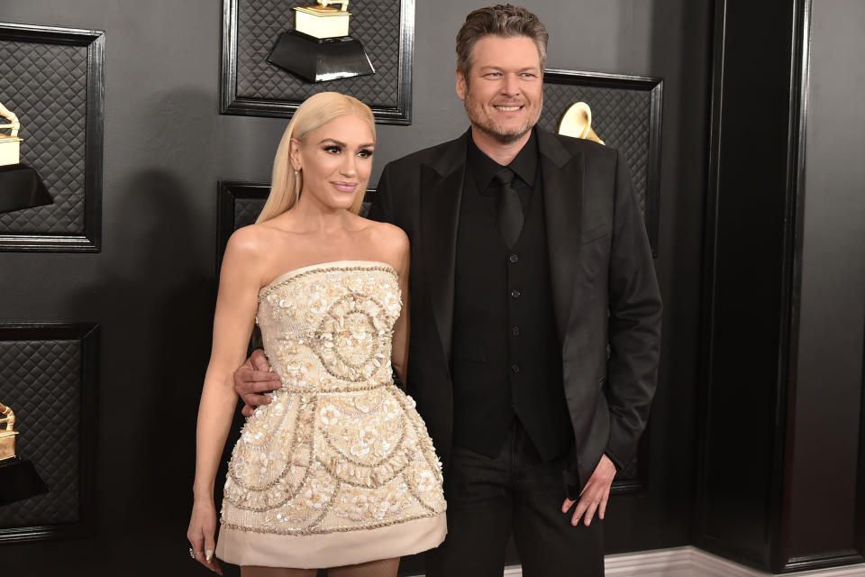 Stefani and Shelton attend the 62nd Annual Grammy Awards. (Photo: David Crotty via Getty Images)