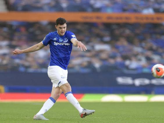 Michael Keane in action against Liverpool (Getty)