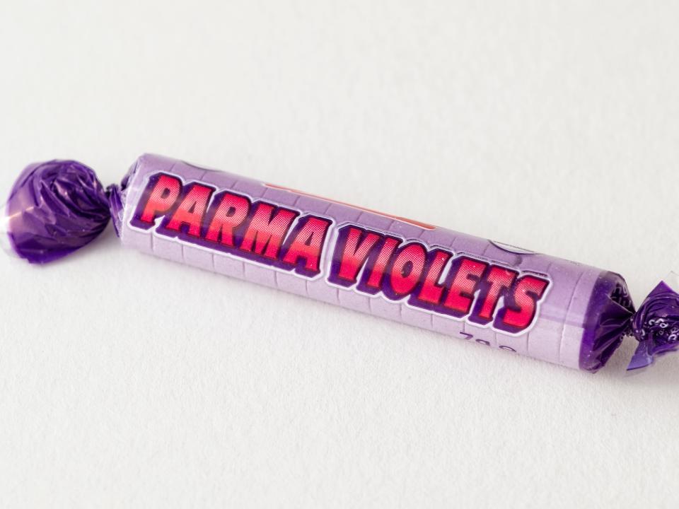 A package of Parma Violets on a white background