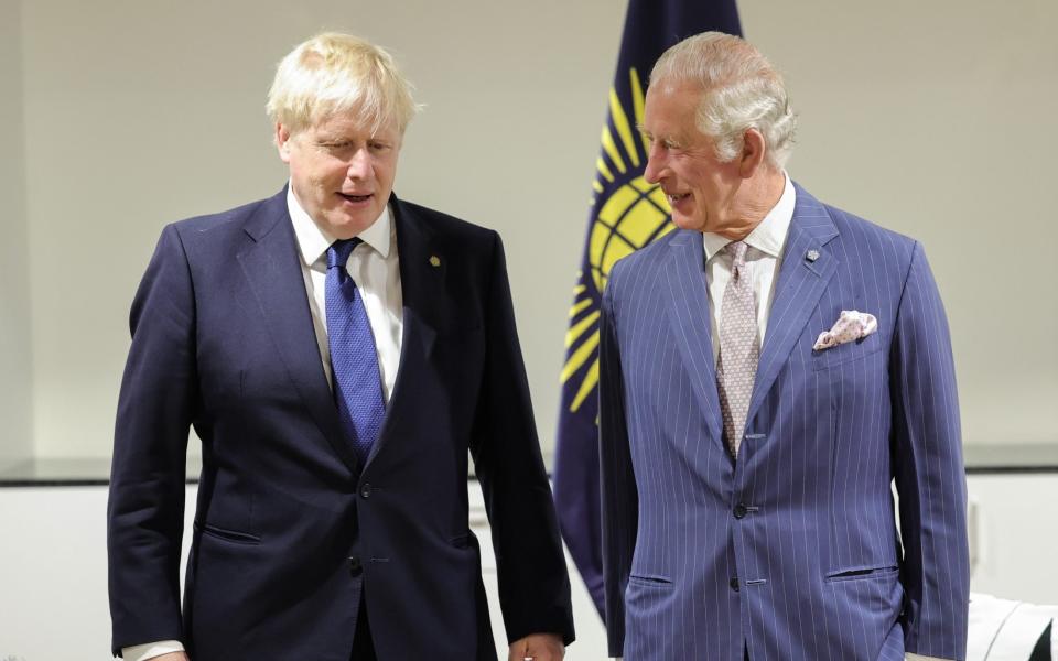 The Prince standing next to Boris Johnson, the Prime Minister, who also addressed the heads of the Commonwealth - Chris Jackson 