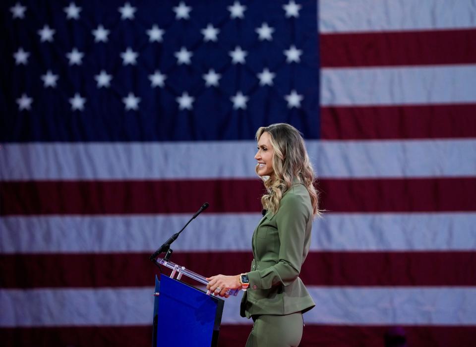 Lara Trump, the daughter-in-law of former president Donald Trump, during the Conservative Political Action Conference, CPAC 2024, at the Gaylord National Resort & Convention Center.