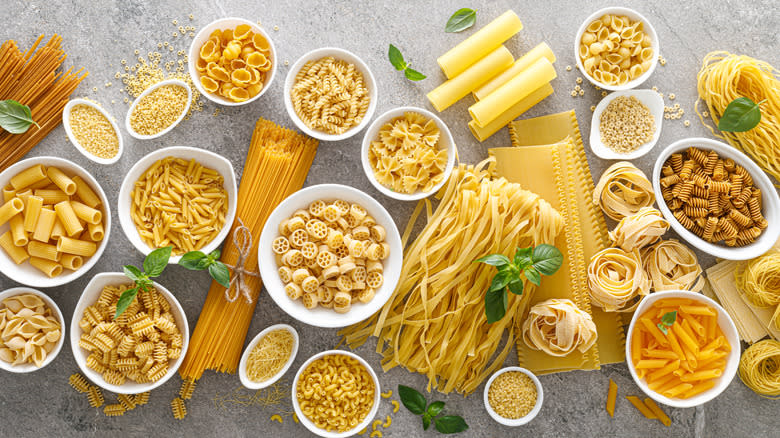 various kinds of uncooked pasta