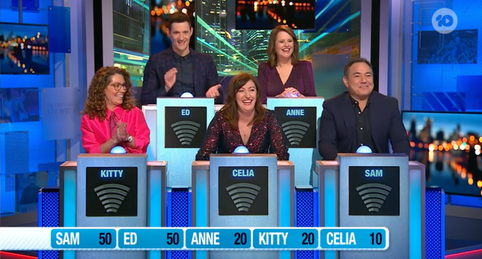 Have You Been Paying Attention?'s Ed Kavalee, Anne Edmonds, Kitty Flanagan, Celia Pacquola and Sam Pang.