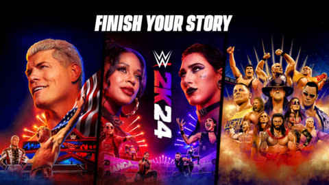 Today, 2K announced the Deluxe Edition and Forty Years of WrestleMania Edition of WWE® 2K24, the newest installment of the flagship WWE video game franchise developed by Visual Concepts, are available now on PlayStation® 5 (PS5®), PlayStation®4 (PS4®), Xbox Series X|S, Xbox One, and PC via Steam.* The Standard Edition and Standard Cross-Gen Digital Edition will be available on Friday, March 8, 2024. (Graphic: Business Wire)