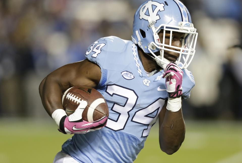 North Carolina's Elijah Hood rushed for 1,463 yards as a sophomore. (AP Photo/Gerry Broome, File)