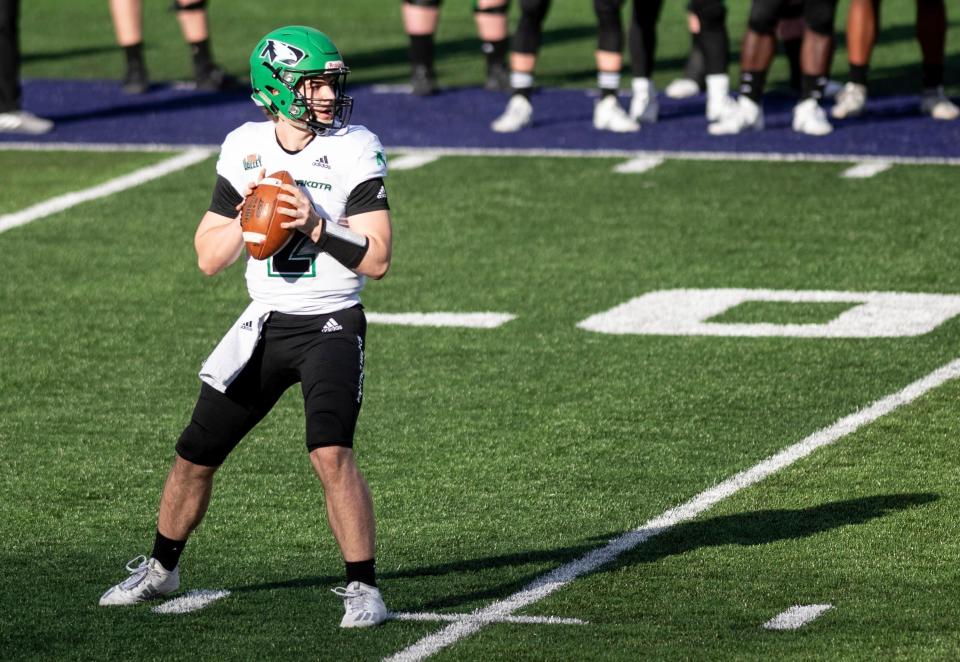 North Dakota quarterback Tommy Schuster during a game in May, 2021.