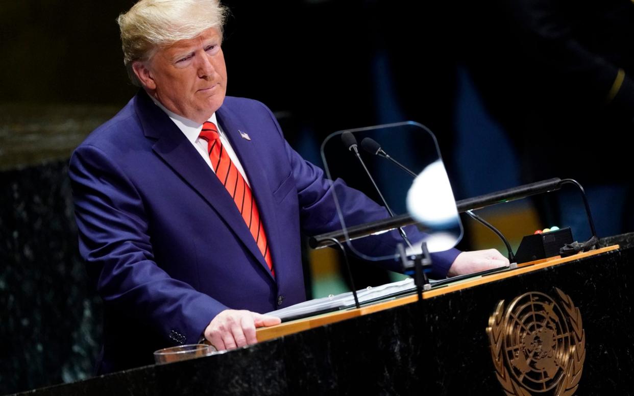 Donald Trump, addressing the United Nations on Tuesday - REUTERS