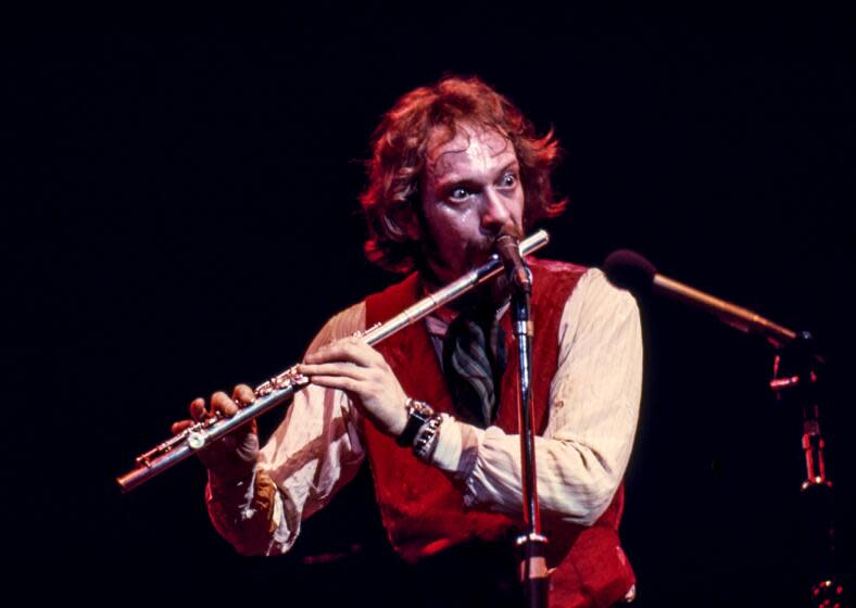 OAKLAND - MARCH 1: Ian Anderson performs with Jethro Tull at the Oakland Coliseum on March 1, 1977 in Oakland, California. (Photo by Ed Perlstein/Redferns/Getty Images)