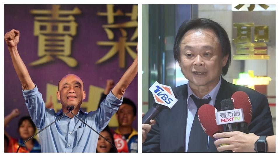 韓國瑜當選高雄市長，被問到王世堅日前提到若是自己當選他就要跳海一事，韓國瑜說跳愛河就好。(圖／合成圖，翻攝自韓國瑜臉書、TVBS)