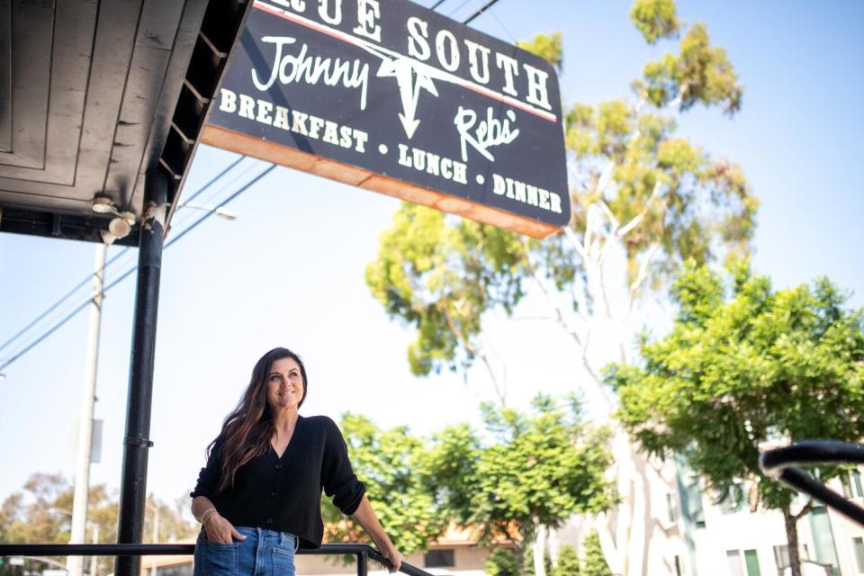 Tiffani Thiessen outside Johnny Rebs' True South.