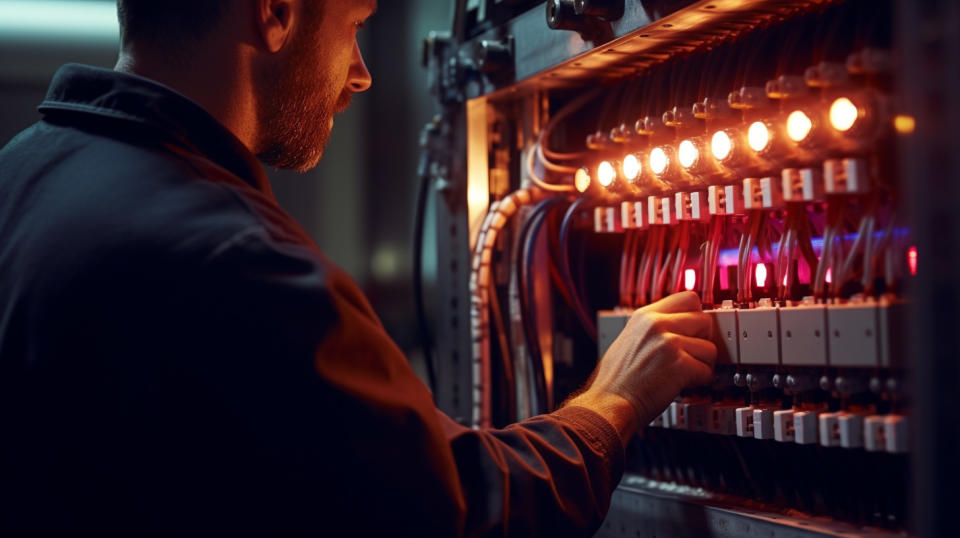 A close-up of an engineer adjusting temperature levels in a control panel of an industrial process heating system.