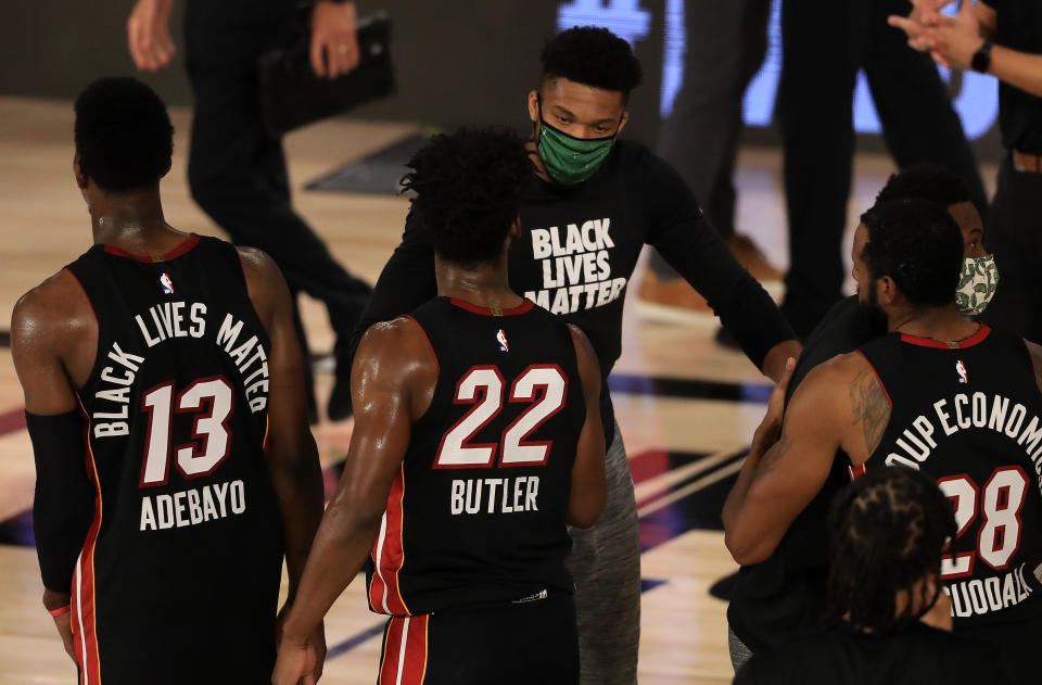 The Miami Heat went through Giannis Antetokounmpo to reach the NBA Finals. (Mike Ehrmann/Getty Images)