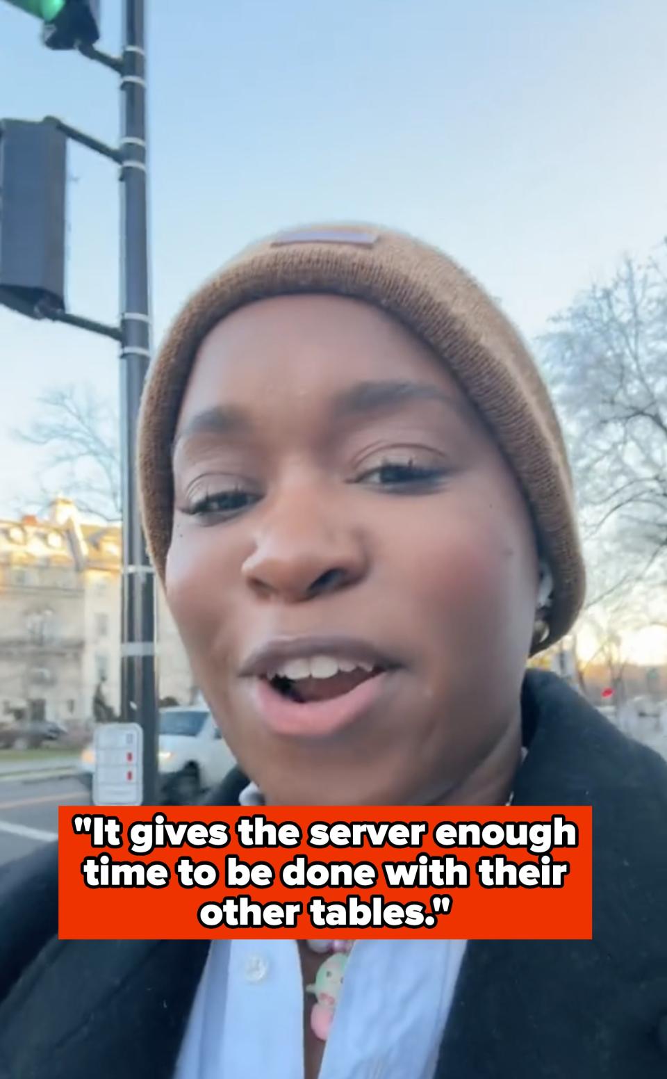 imani talking to the camera with a quote about servers managing tables effectively