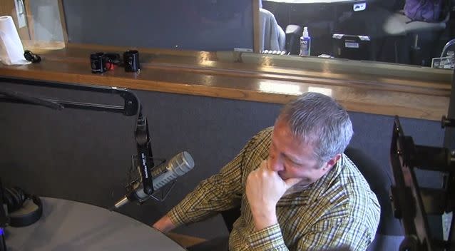 David Schmitz hearing about his wife's Christmas wishes for the first time as a guest on Star 102.5. Link to the video below. Photo: Youtube