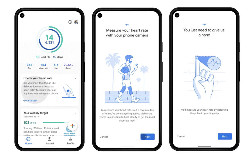 Google Fit heart and breathing rate trackers
