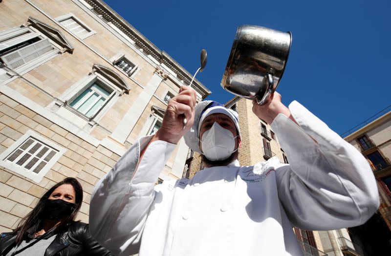 Members of the hospitality sector hold protest in Barcelona