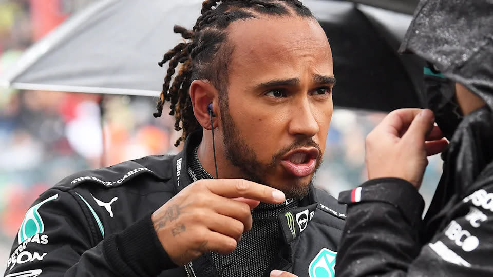 Pictured here, an angry Mercedes driver Lewis Hamilton at the Belgian GP.