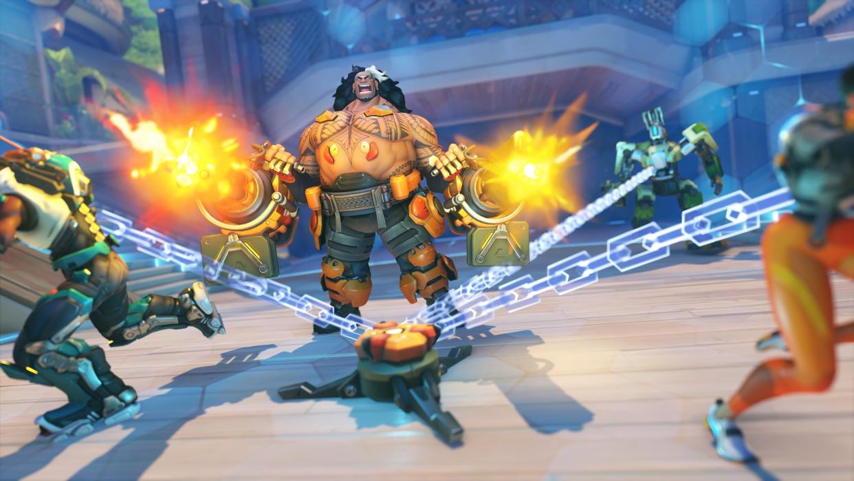  Overwatch 2 screenshot showing hero Mauga in combat. 