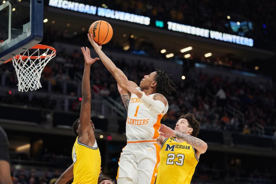 Tennessee Volunteers guard Kennedy Chandler (1), who averaged 13.9 points and 4.7 assists, was named the SEC Tournament most outstanding player.