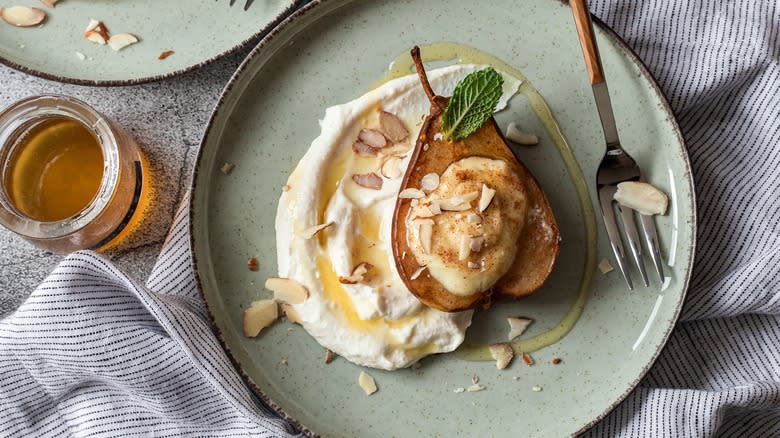 Whipped ricotta with poached pears