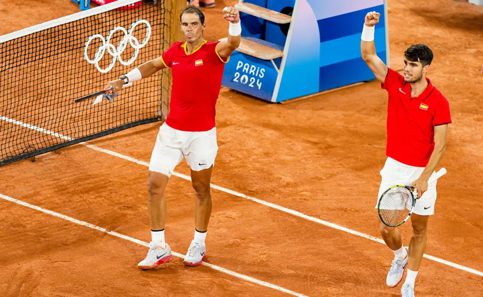 Rafa Nadal and Carlos Alcaraz at the Paris Olympics.