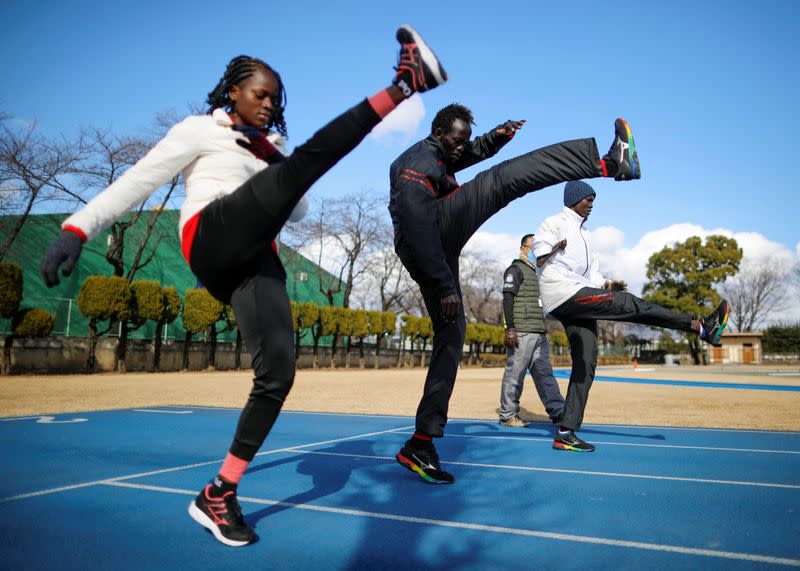 Athletes from South Sudan attend their training session in preparation for the Tokyo 2020 Olympic and Paralympic Games amid the coronavirus disease (COVID-19) outbreak, in Maebashi