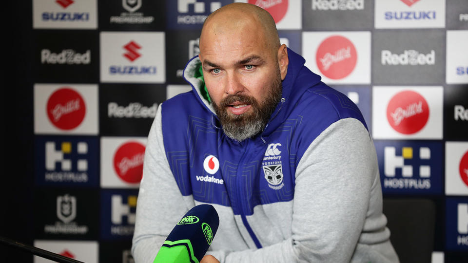 Seen here, Todd Payten speaking to reporters at a Warriors press conference.