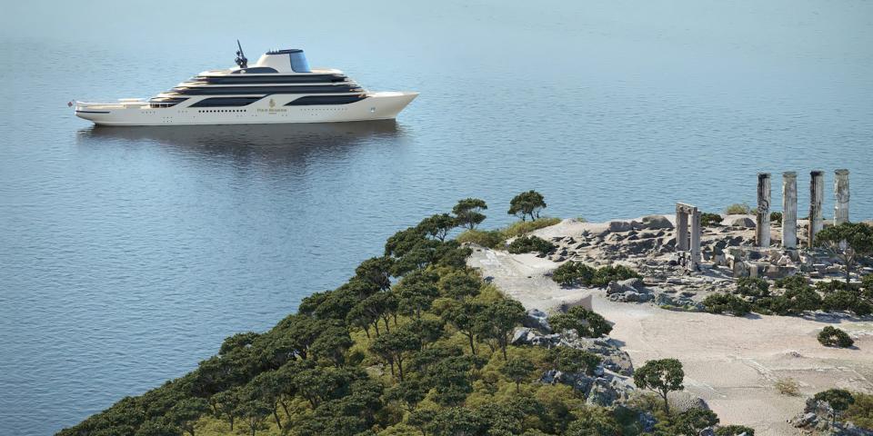 A rendering of the upcoming Four Seasons yacht-cruise ship