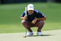 Xander Schauffele lines up a putt on the second green during the second round of the Tour Championship golf tournament at East Lake Golf Club, Friday, Aug. 26, 2022, in Atlanta. (AP Photo/John Bazemore)