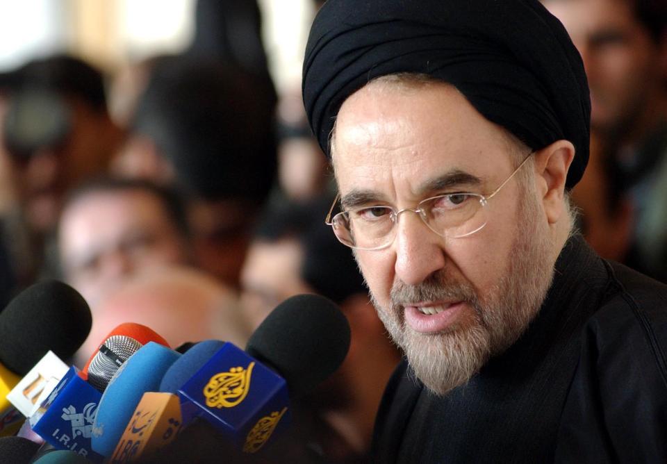 Iranian reformist President Mohammad Khatami speaks with media, after presenting the budget bill to the conservative-dominated parliament, in Tehran, Iran, Jan. 9, 2005. (Photo: Vahid Salemi/AP)