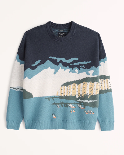 Abercrombie and Fitch Oversized Scenic Pattern Crew Sweater