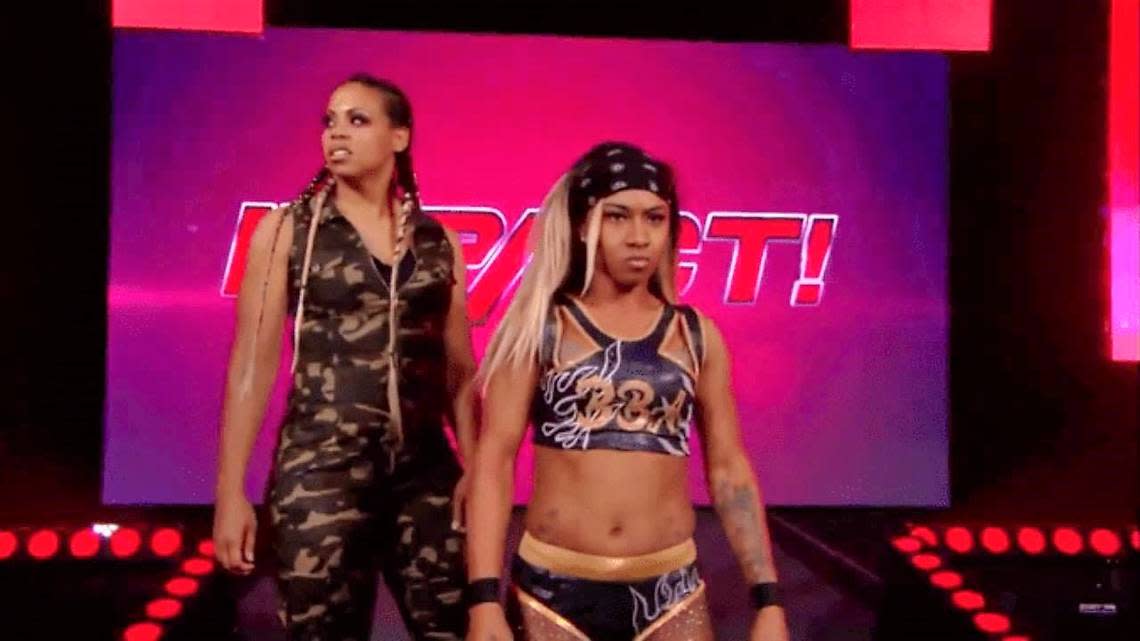 Tasha Steelz with Savannah Evans (left) on Impact Wrestling on AXS TV.